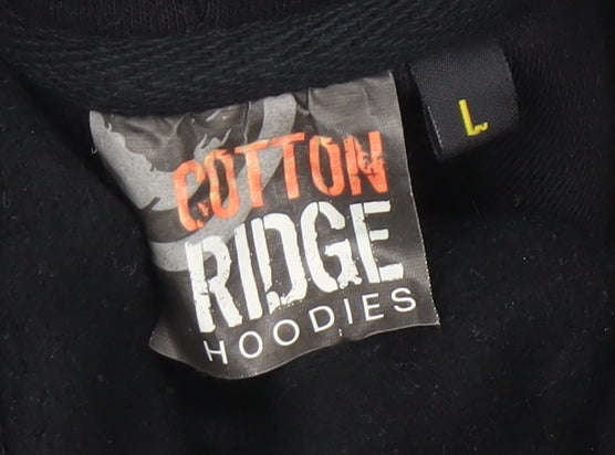Mens UK Size L Cotton Ridge Black Pullover Hoodie