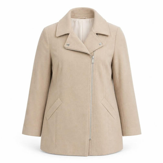 Womens UK Size 16 River Island Beige Biker Coat