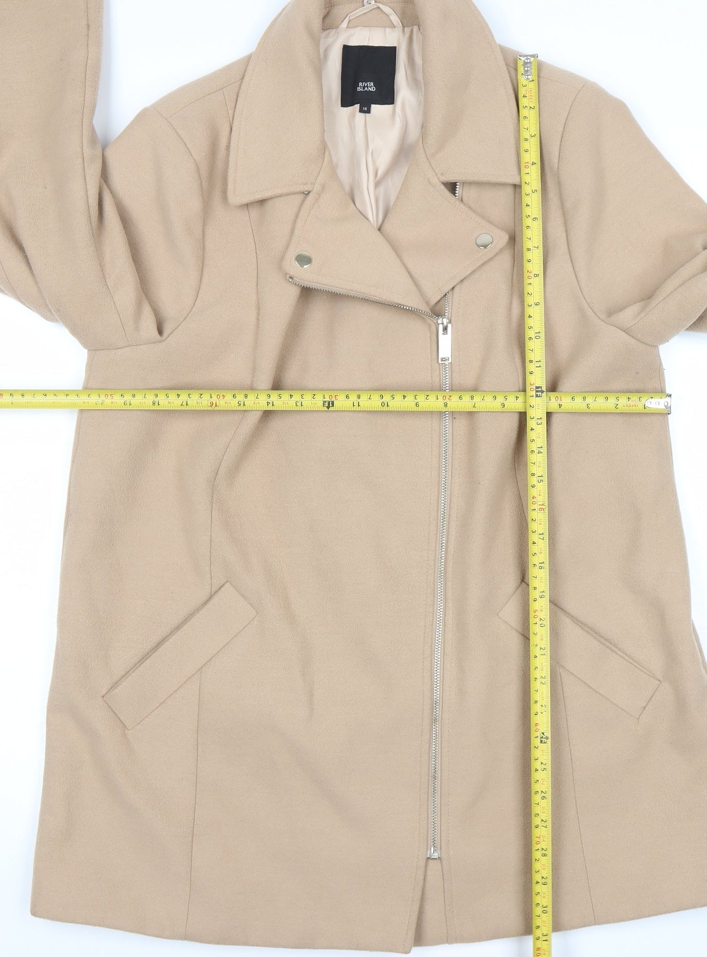 Womens UK Size 16 River Island Beige Biker Coat