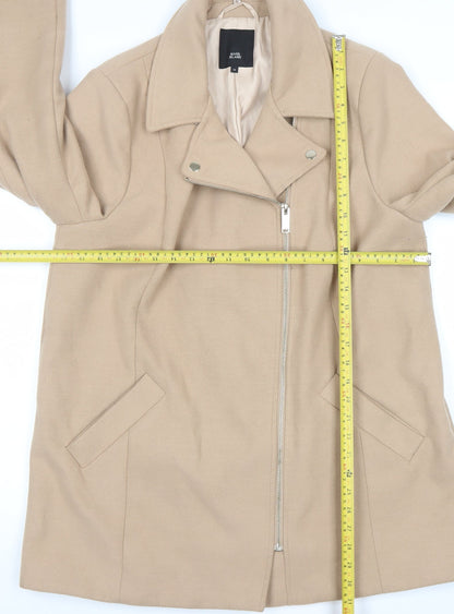 Womens UK Size 16 River Island Beige Biker Coat
