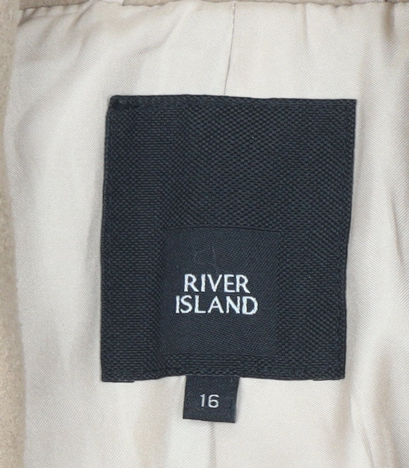 Womens UK Size 16 River Island Beige Biker Coat