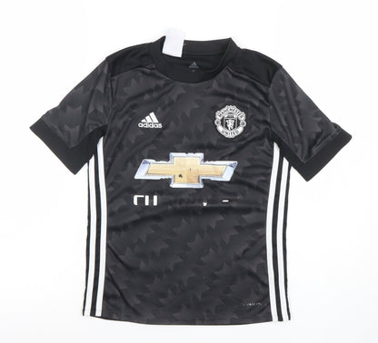 Adidas Boys Black Manchester United Football Jersey T-Shirt 9-10 Years