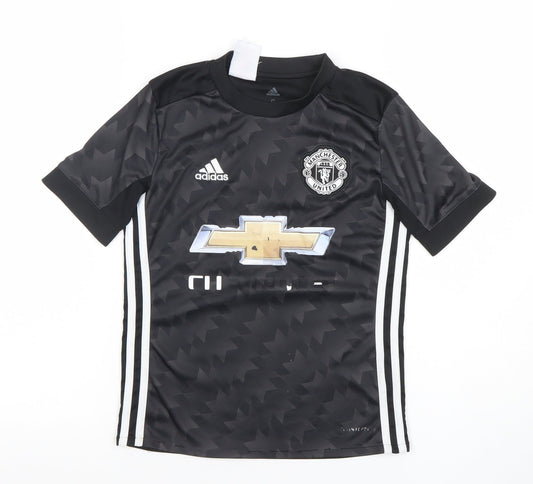 Adidas Boys Black Manchester United Football Jersey T-Shirt 9-10 Years