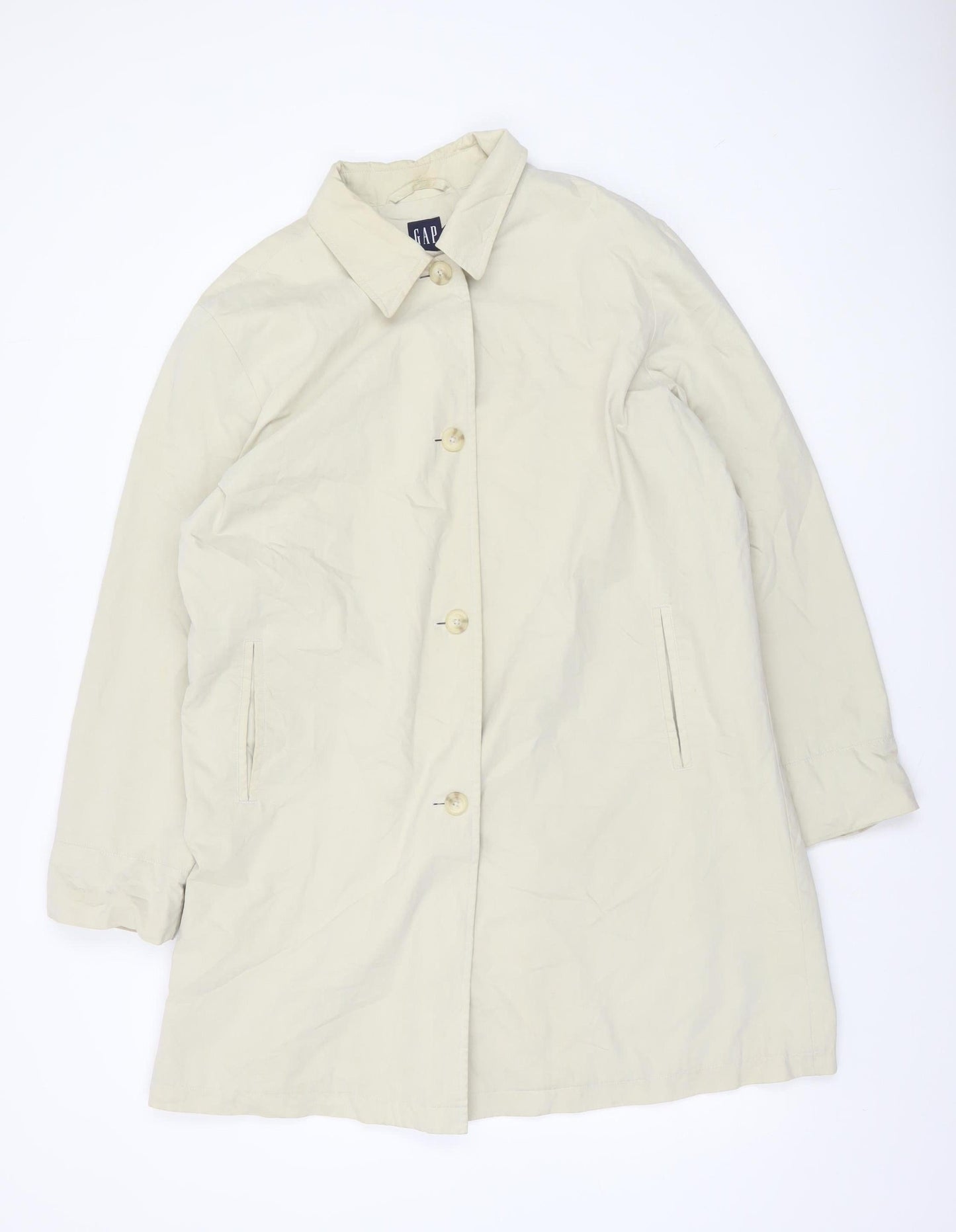 GAP Women Beige XL Mid-Length Cotton Trench Coat