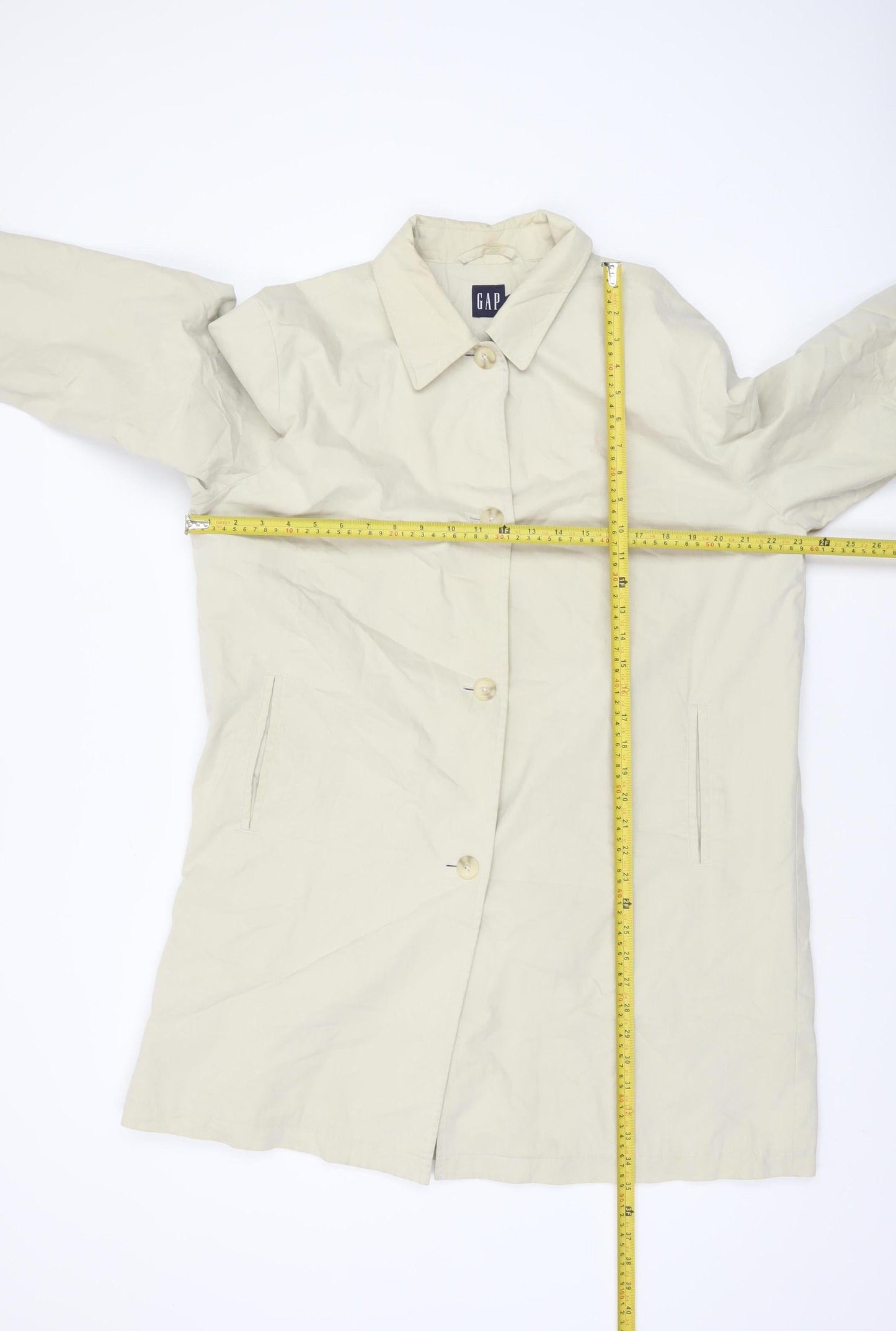 GAP Women Beige XL Mid-Length Cotton Trench Coat