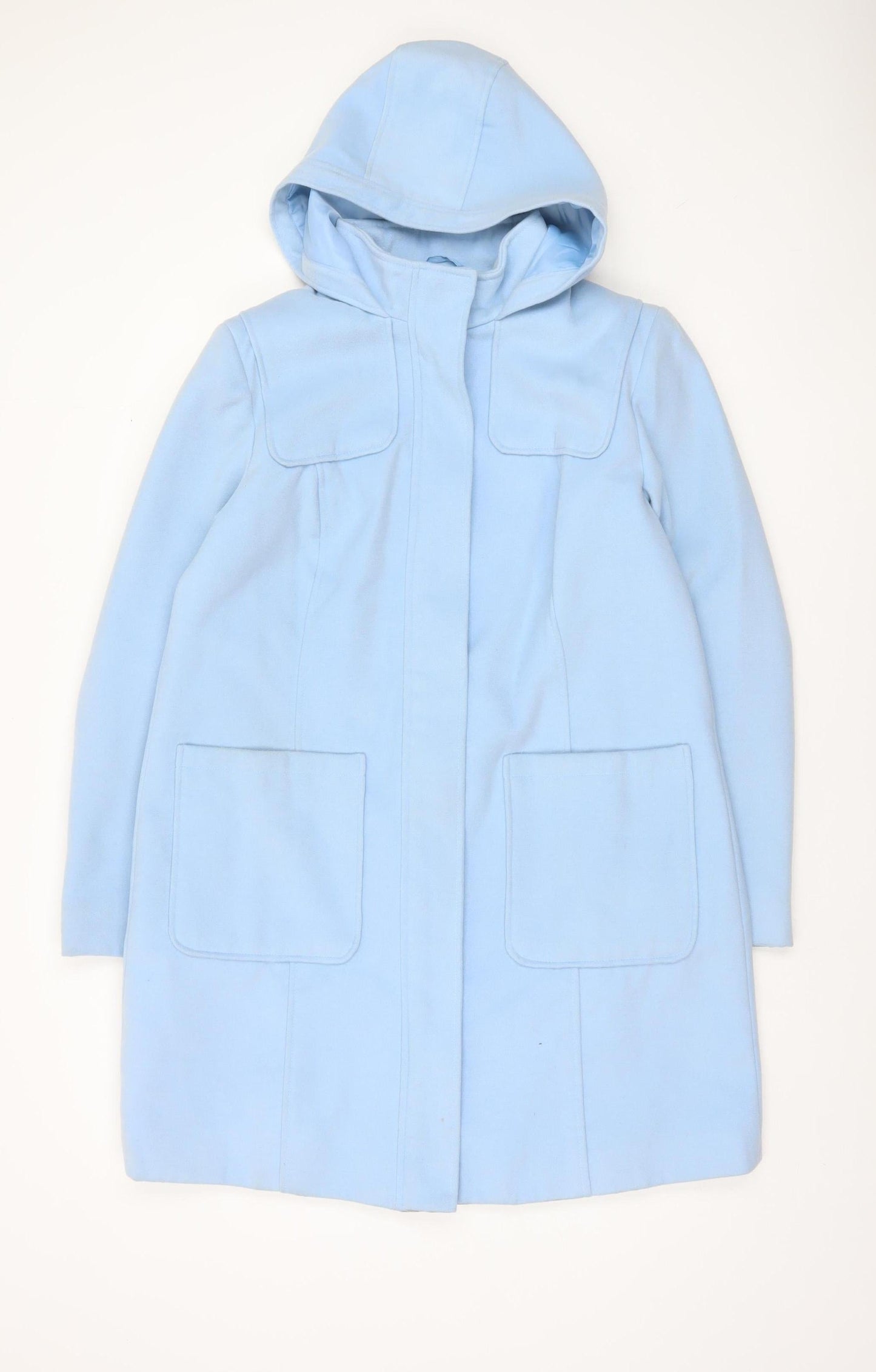 Damart Women Blue Hooded Mid Length Coat Size 14 Lined Casual