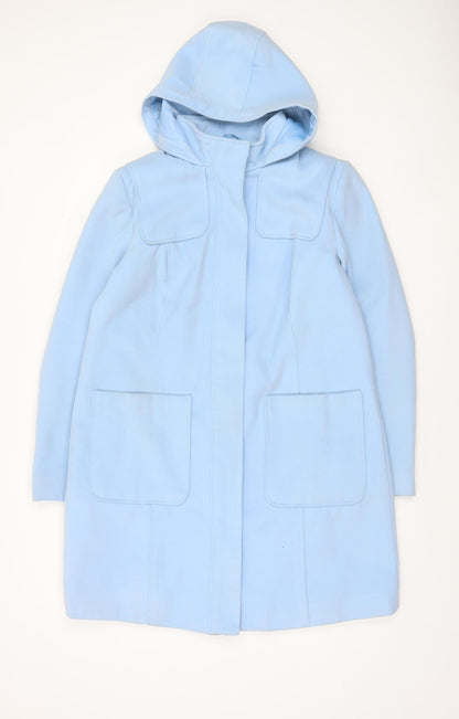 Damart Women Blue Hooded Mid Length Coat Size 14 Lined Casual