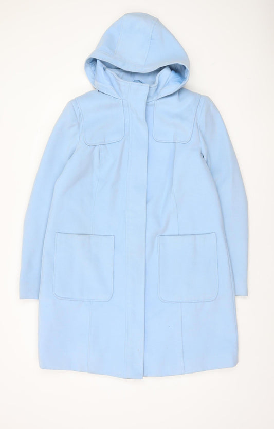 Damart Women Blue Hooded Mid Length Coat Size 14 Lined Casual