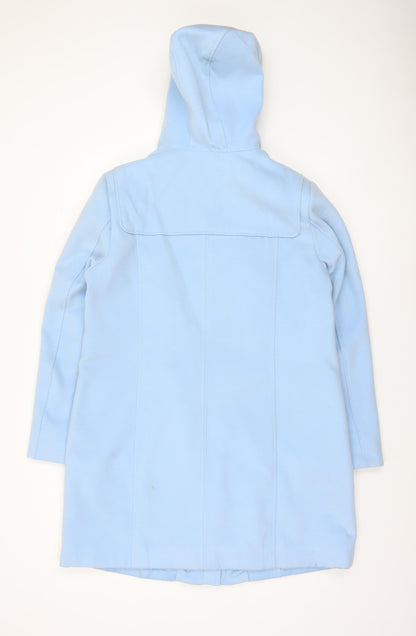 Damart Women Blue Hooded Mid Length Coat Size 14 Lined Casual