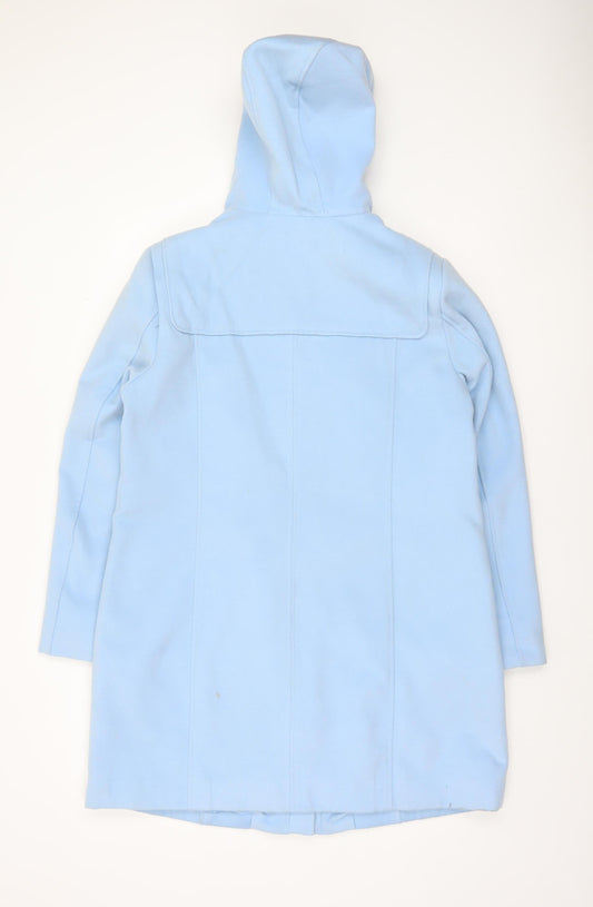 Damart Women Blue Hooded Mid Length Coat Size 14 Lined Casual