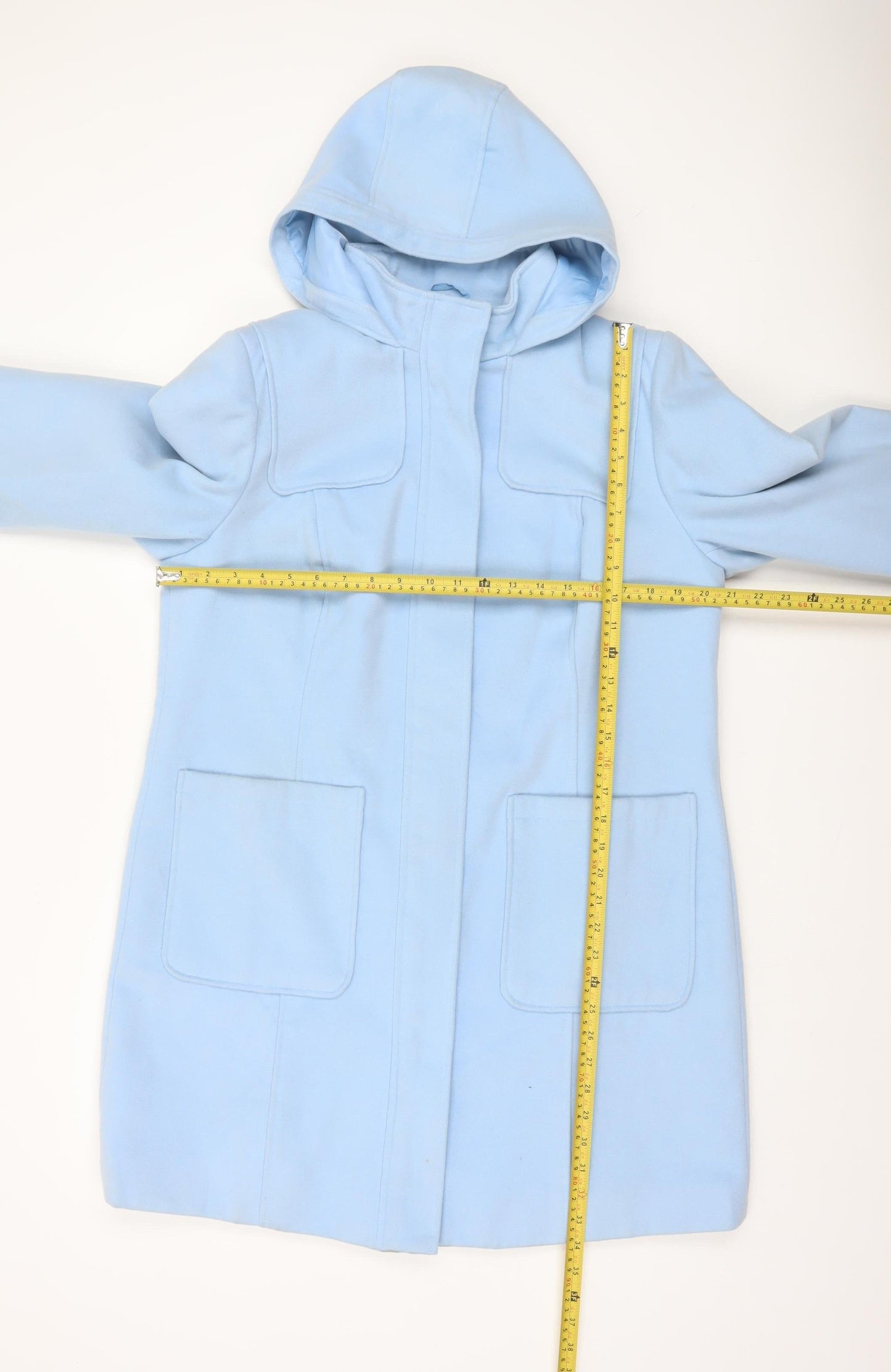 Damart Women Blue Hooded Mid Length Coat Size 14 Lined Casual