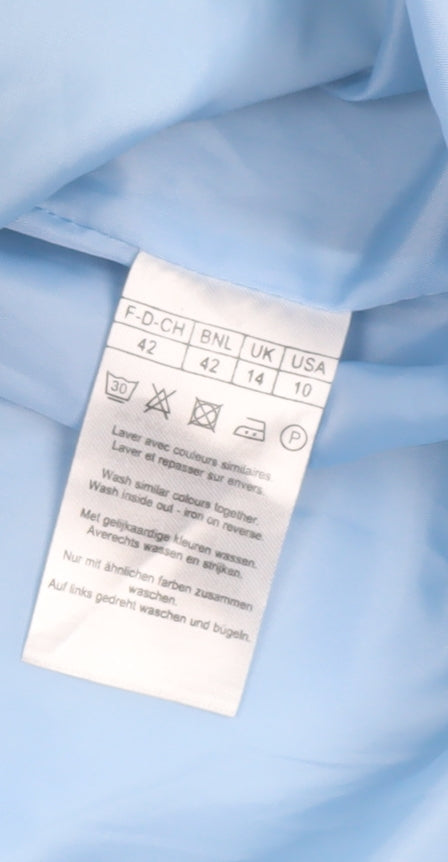 Damart Women Blue Hooded Mid Length Coat Size 14 Lined Casual