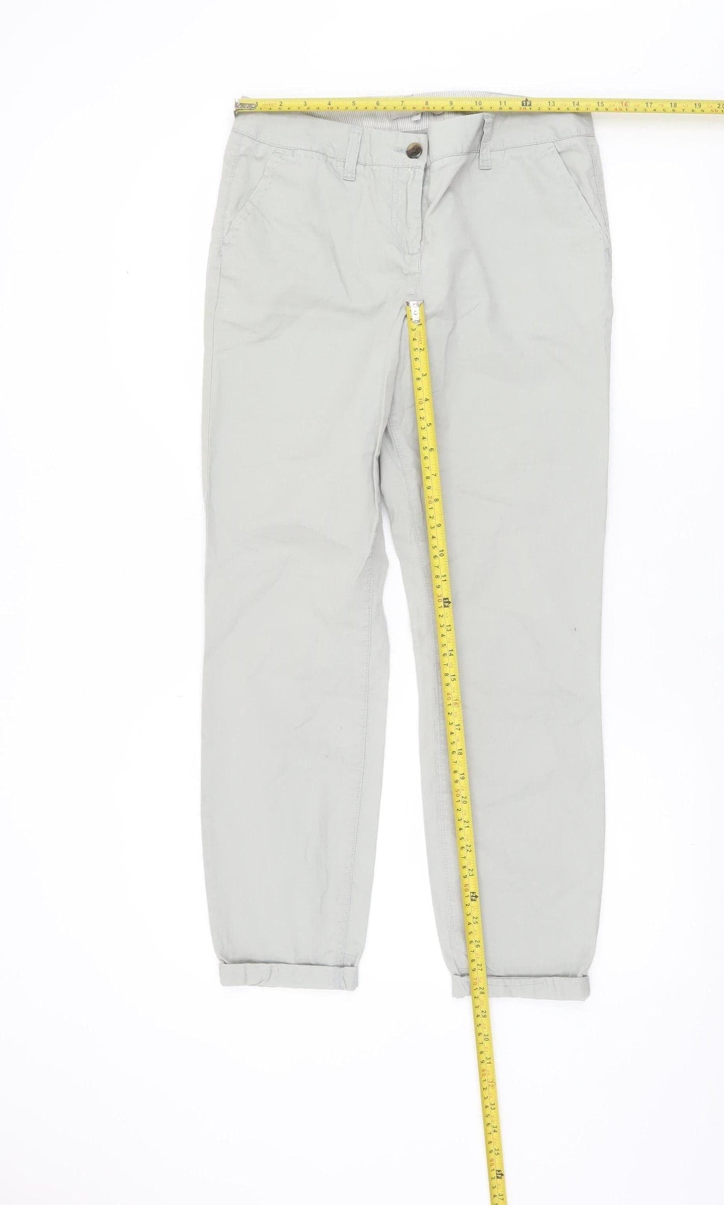 Next Womens Grey Cotton Chino Trousers Size 8 Regular