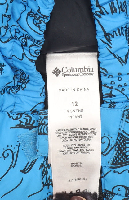 Columbia Blue Unisex Baby Snowsuit 12 Months Hooded Puffer Winter Suit