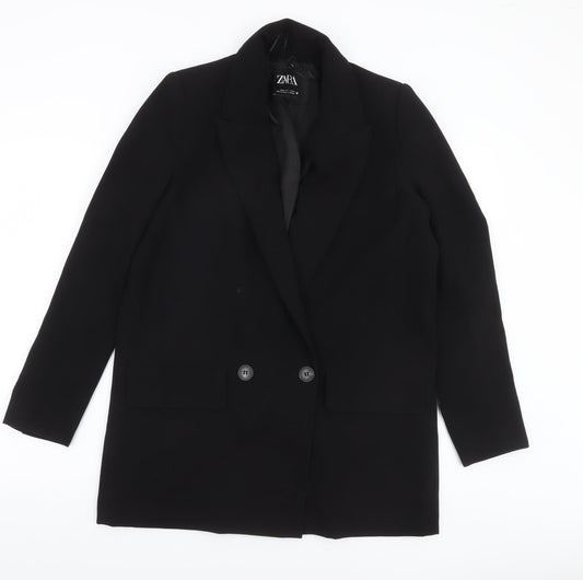 Zara Women’s Black Double-Breasted Blazer Jacket Size M Tailored