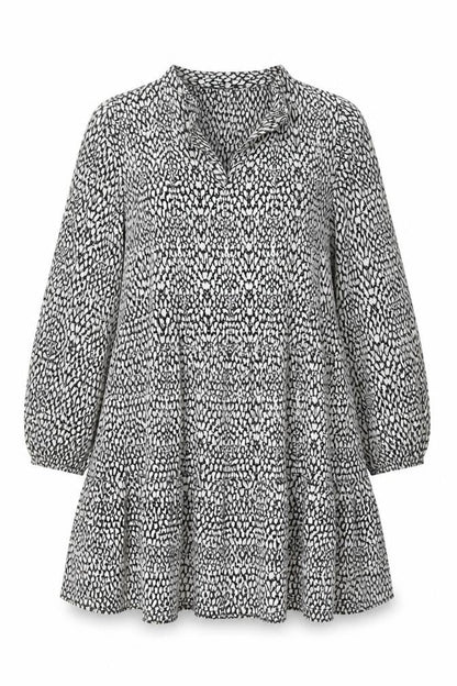Front view of Dunnes Women’s Black Animal Print A-Line Long Sleeve Dress, size XL