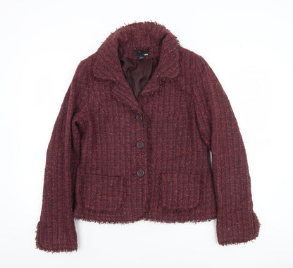 H&M Women Red Tweed Single-Breasted Blazer Size 12