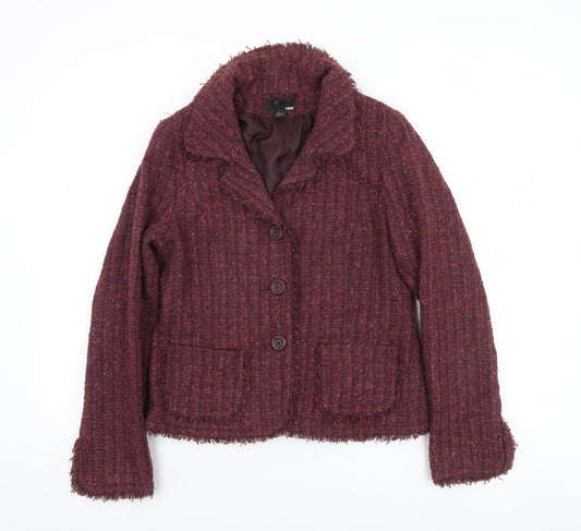 H&M Women Red Tweed Single-Breasted Blazer Size 12