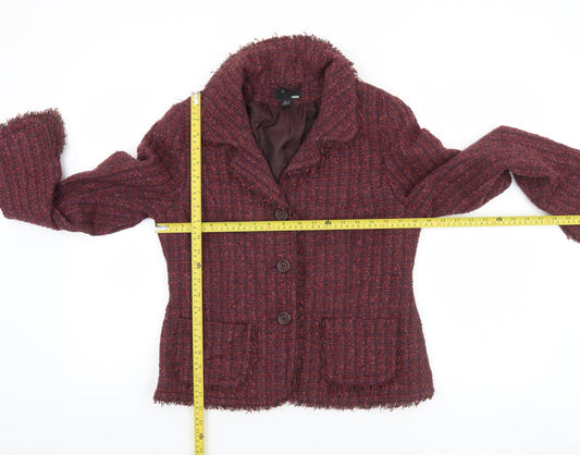 H&M Women Red Tweed Single-Breasted Blazer Size 12