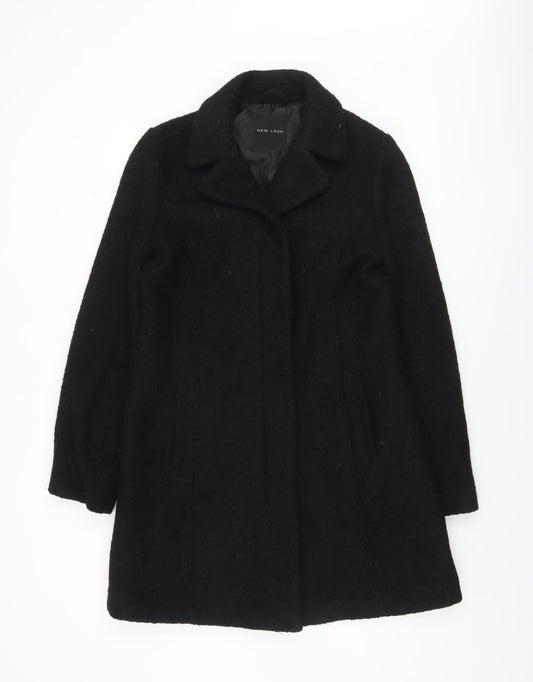 New Look Women's Black Wool Blend Mid-Length Overcoat Size 12