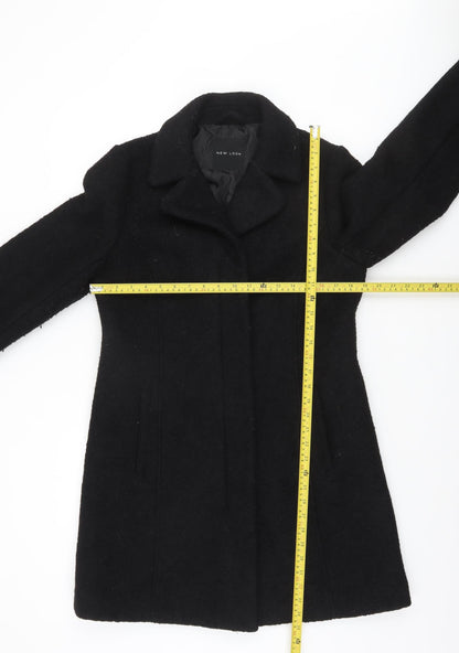 New Look Women's Black Wool Blend Mid-Length Overcoat Size 12