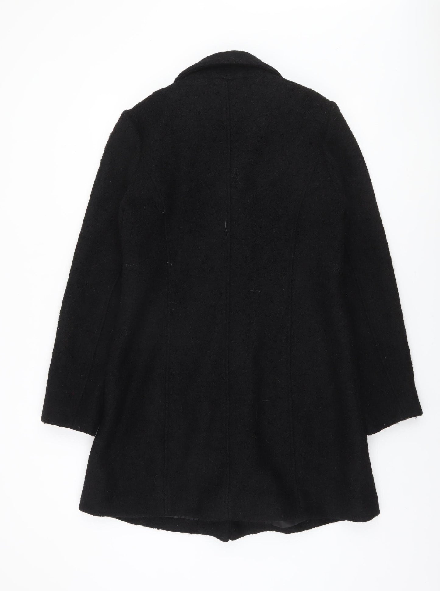 New Look Women's Black Wool Blend Mid-Length Overcoat Size 12
