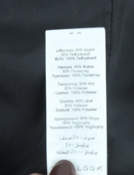 New Look Women's Black Wool Blend Mid-Length Overcoat Size 12