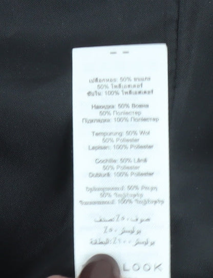 New Look Women's Black Wool Blend Mid-Length Overcoat Size 12