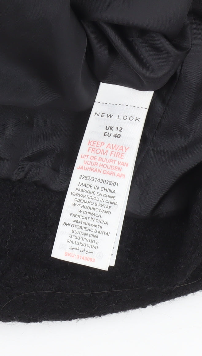 New Look Women's Black Wool Blend Mid-Length Overcoat Size 12