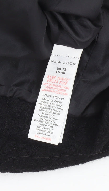 New Look Women's Black Wool Blend Mid-Length Overcoat Size 12