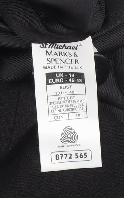 Marks and Spencer Women’s Black Petite Wool Suit Jacket UK 18 Classic Fit