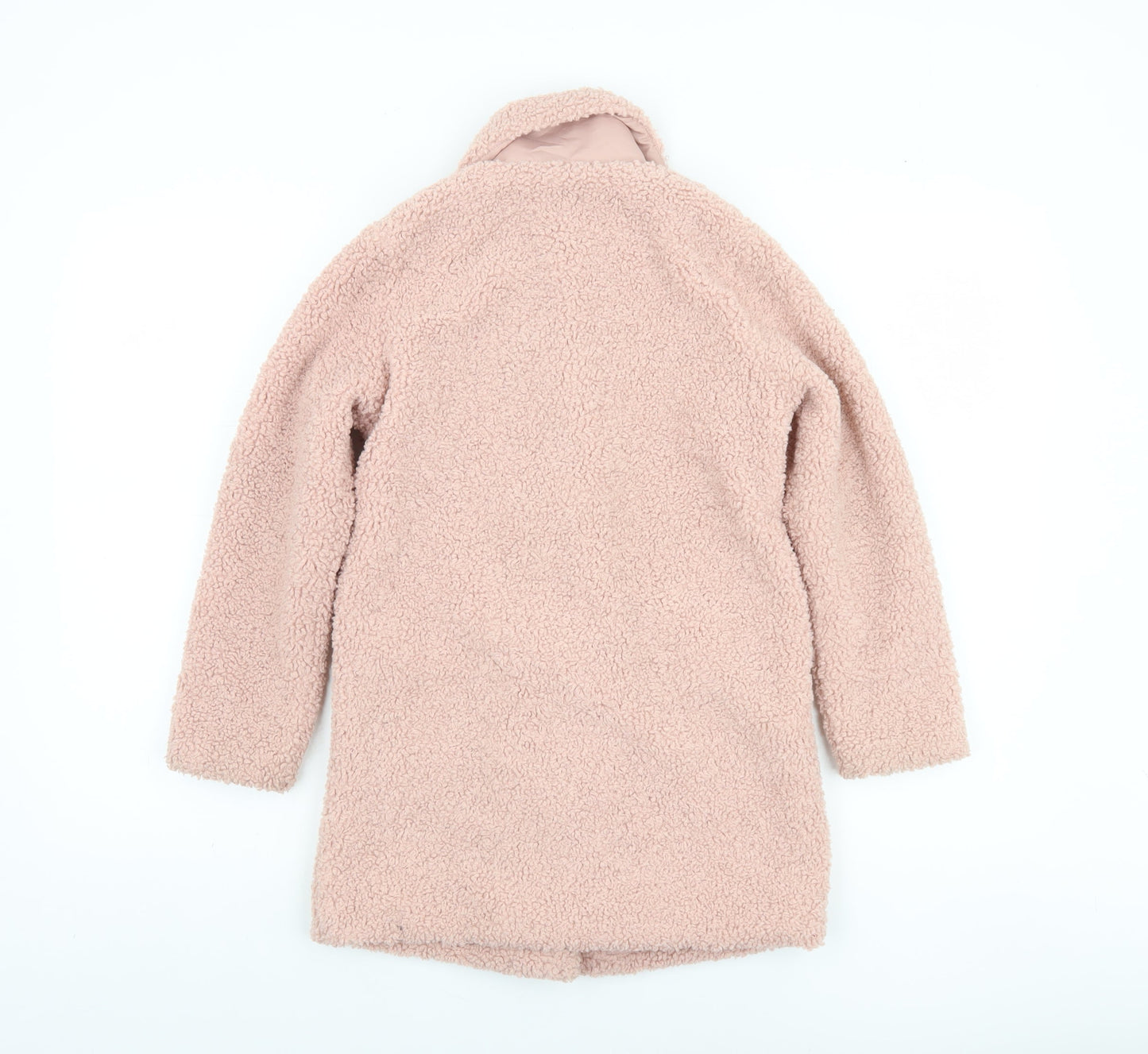 George Girls Pink Teddy Fleece Mid-Length Coat 7-8 Years Button Up