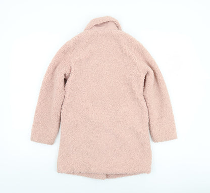 George Girls Pink Teddy Fleece Mid-Length Coat 7-8 Years Button Up