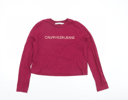 Womens UK Size M Calvin Klein Jeans Red Cropped T-Shirt