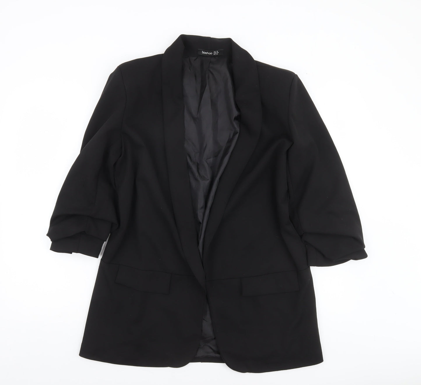 Boohoo Women Black Blazer Jacket UK 18 Longline Shawl Collar