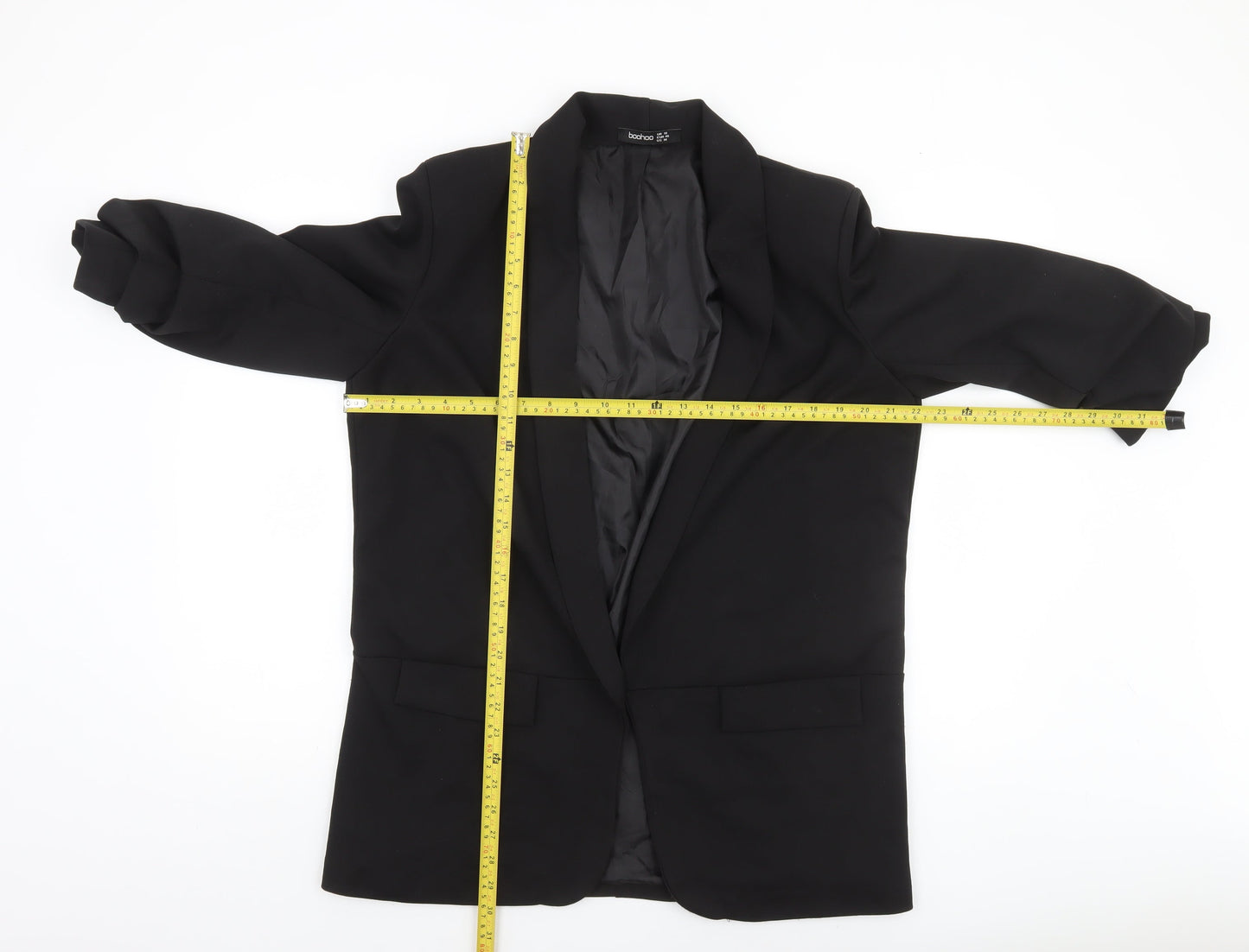 Boohoo Women Black Blazer Jacket UK 18 Longline Shawl Collar