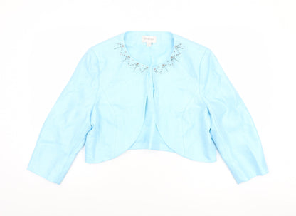 Precis Women Blue Cropped Suit Jacket Size 18 Beaded Linen Blend