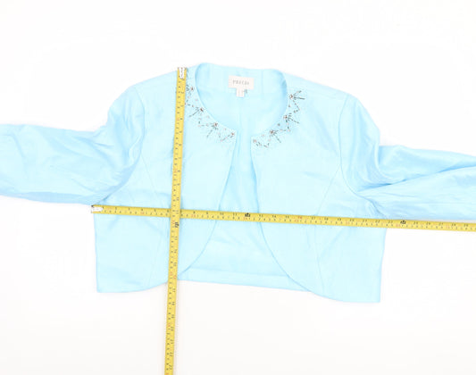 Precis Women Blue Cropped Suit Jacket Size 18 Beaded Linen Blend