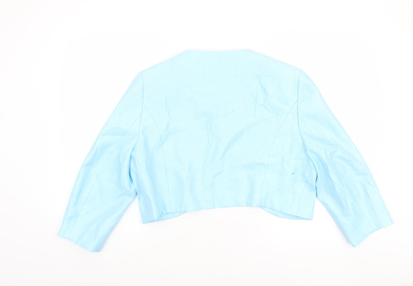 Precis Women Blue Cropped Suit Jacket Size 18 Beaded Linen Blend