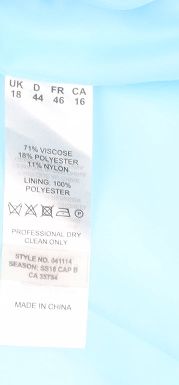 Precis Women Blue Cropped Suit Jacket Size 18 Beaded Linen Blend