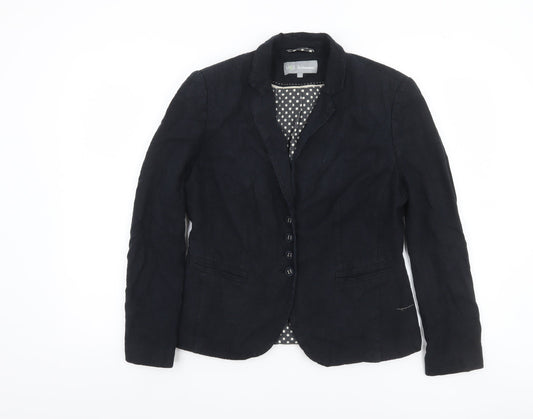 Marks and Spencer Women Black Linen Blend Blazer Size 12 Single Breasted