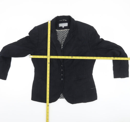 Marks and Spencer Women Black Linen Blend Blazer Size 12 Single Breasted