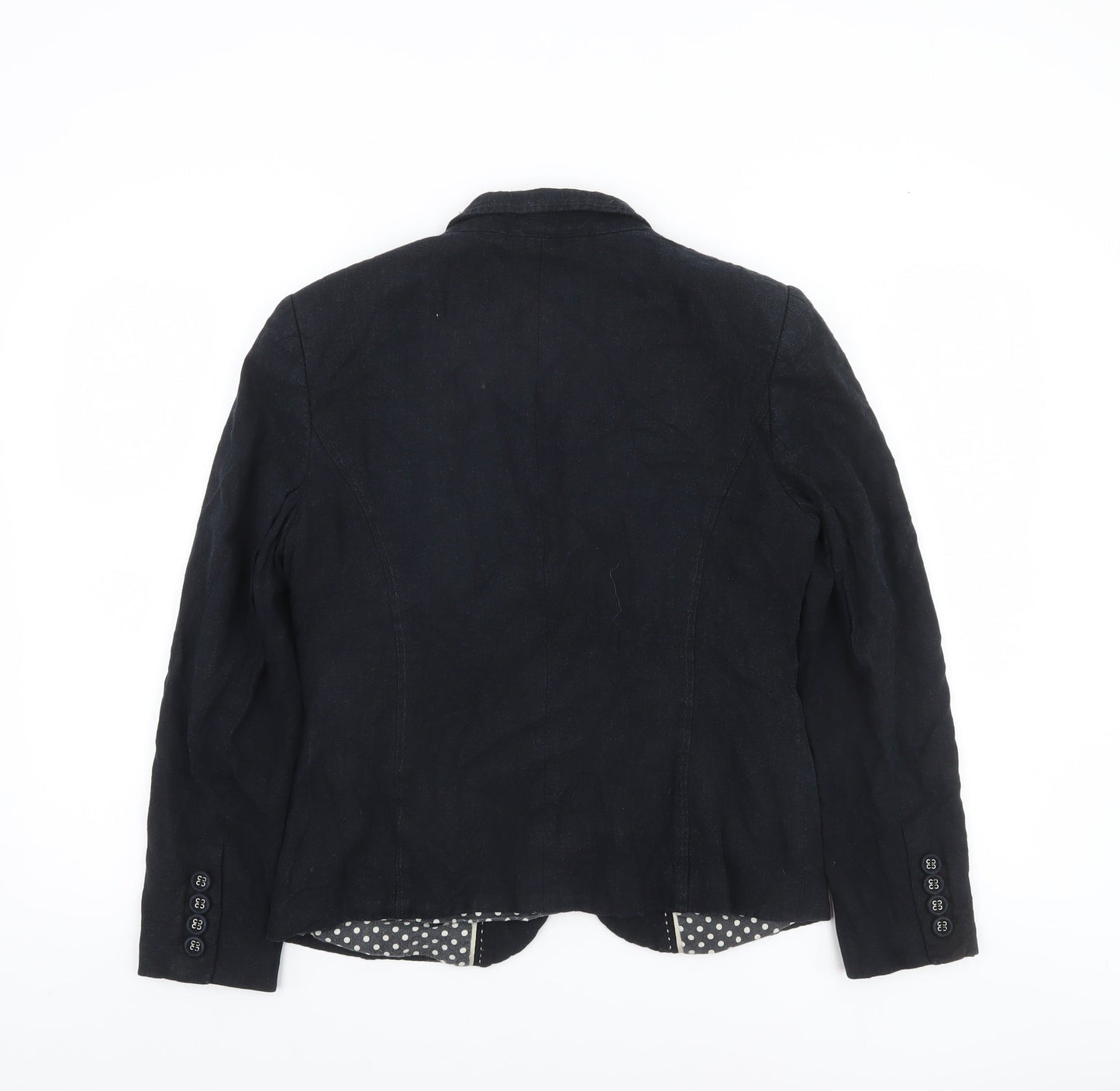 Marks and Spencer Women Black Linen Blend Blazer Size 12 Single Breasted