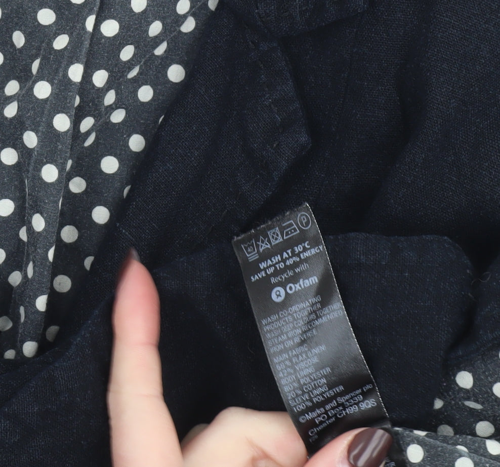 Marks and Spencer Women Black Linen Blend Blazer Size 12 Single Breasted