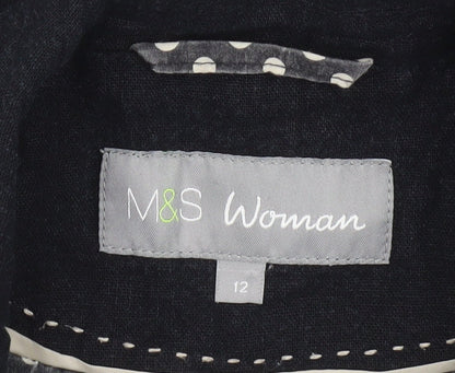 Marks and Spencer Women Black Linen Blend Blazer Size 12 Single Breasted
