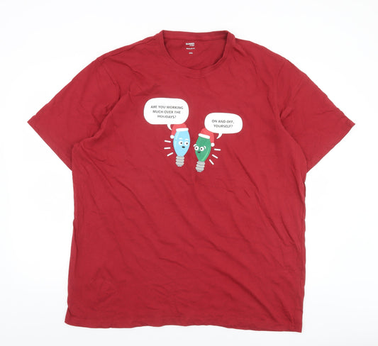 Dunnes Stores Men's Red Funny Christmas Regular Fit T-Shirt 3XL