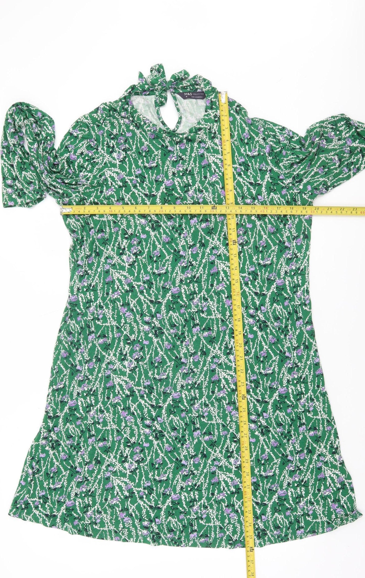 Marks and Spencer Women Green Floral Knee Length Shift Dress Size 16
