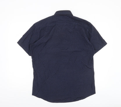 Thomson & Richards Men's Blue Polka Dot Short Sleeve Button-Up Shirt L