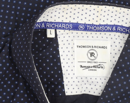 Thomson & Richards Men's Blue Polka Dot Short Sleeve Button-Up Shirt L
