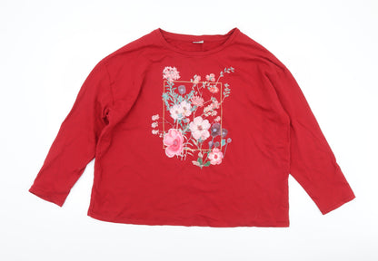 Damart Women Red Floral Embroidered Cotton Long Sleeve T-Shirt Size 22/24